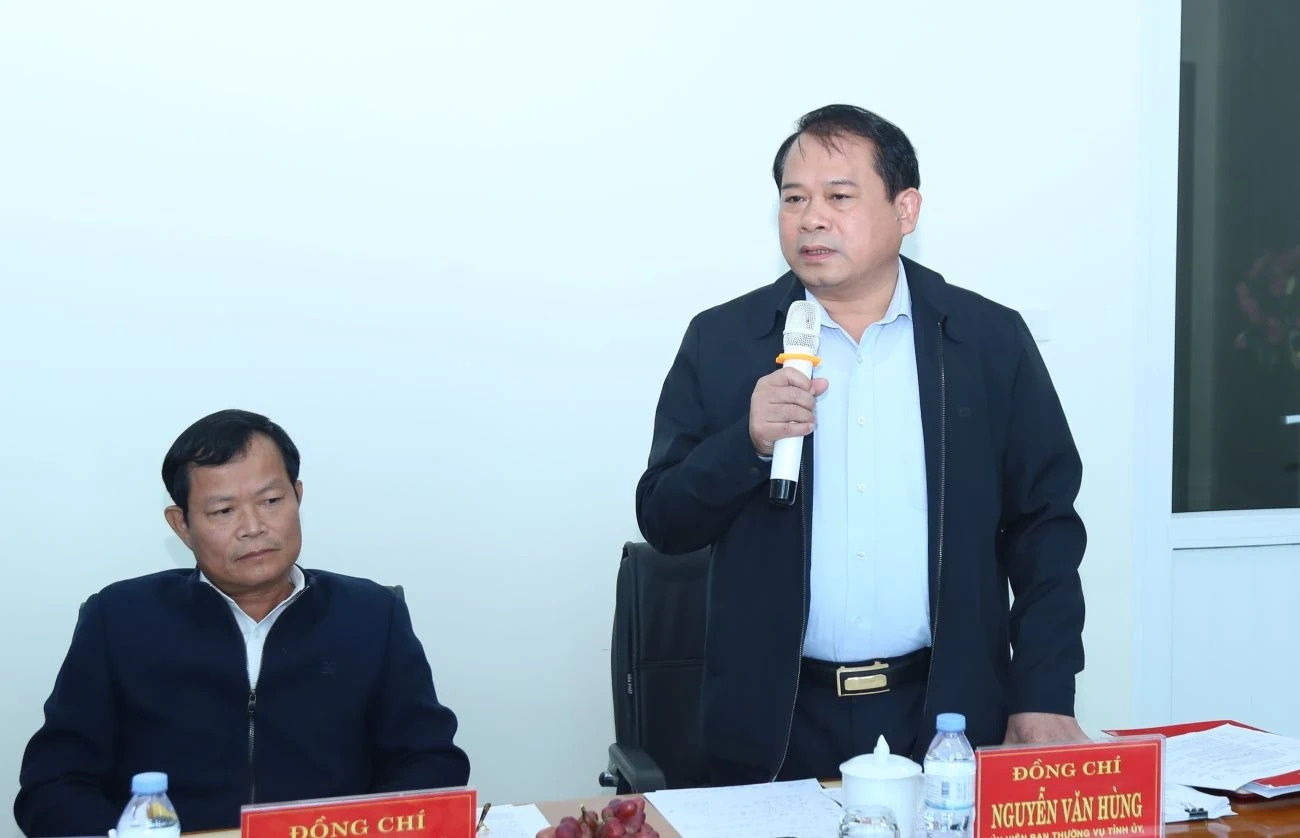 Trưởng Ban Tổ chức Tỉnh ủy Nguyễn Văn Hùng phát biểu tại buổi làm việc.